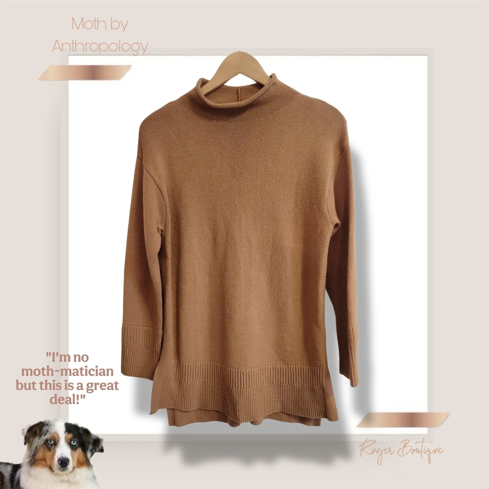 🌿Moth by Anthropologie Tan Oversized Mock Neck Sweater XS Boho Chic - Picture 11 of 12